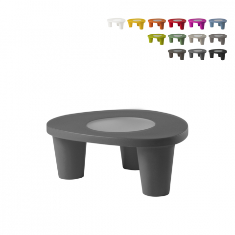 Mesa moderna de polietileno con tapa de cristal para jardín casa bar Slide Low Lita Table