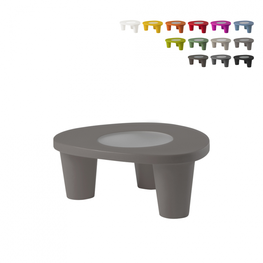 Mesa moderna de polietileno con tapa de cristal para jardín casa bar Slide Low Lita Table Descueto
