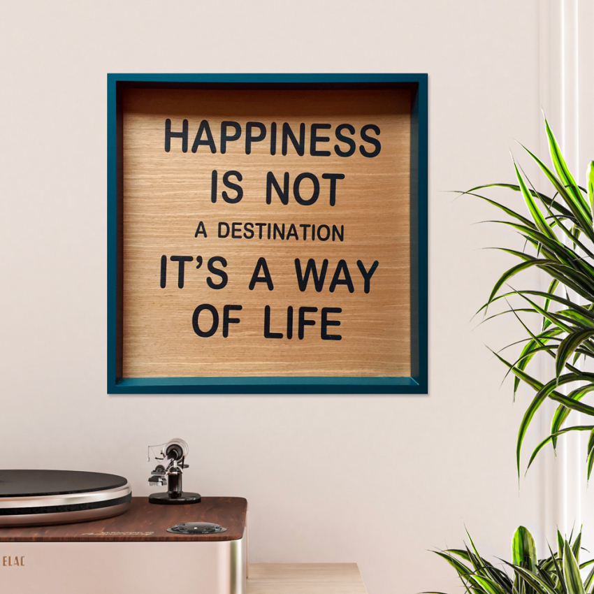 Cuadro panel impreso salón frases aforismos marco 40 x 40 cm Happiness Promoción