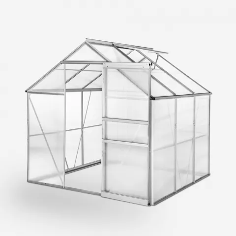 Invernadero para jardín de aluminio y policarbonato con puerta y ventana 183x185x205cm Vanilla