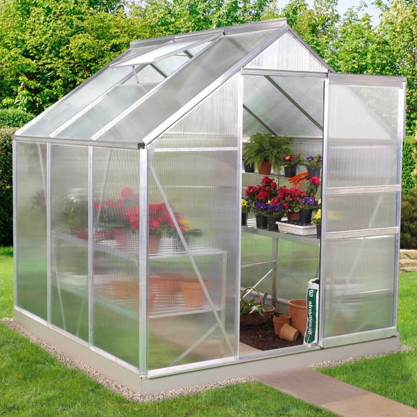  Invernadero para jardín de aluminio y policarbonato con puerta y ventana 183x185x205cm Vanilla Promoción 