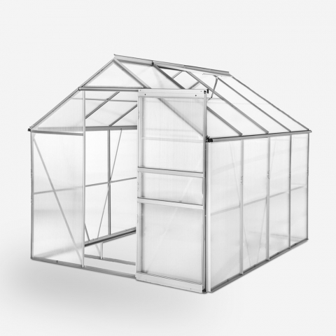 Invernadero para jardín de aluminio y policarbonato con puerta y ventana 183x245x205cm Laelia Promoción