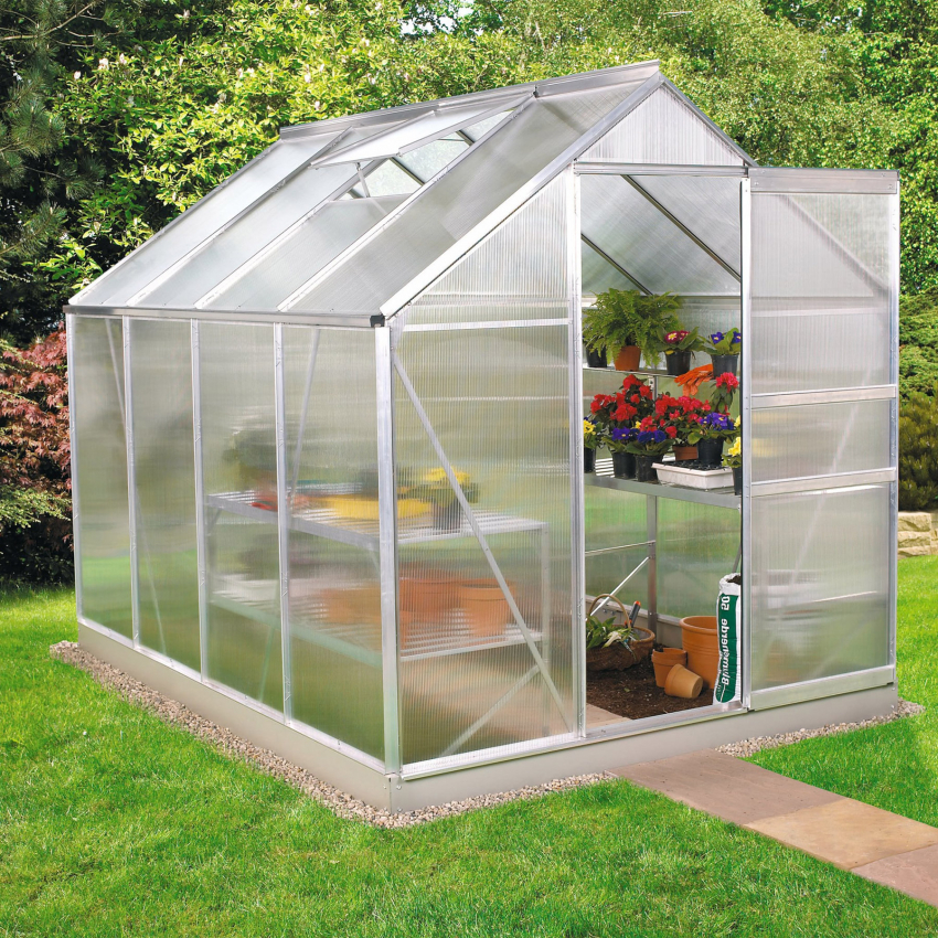 Invernadero para jardín de aluminio y policarbonato con puerta y ventana 183x245x205cm Laelia Promoción