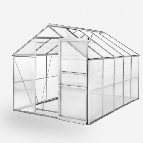 Invernadero para jardin de aluminio y policarbonato con puerta y ventana 183x305x205cm Pavonia