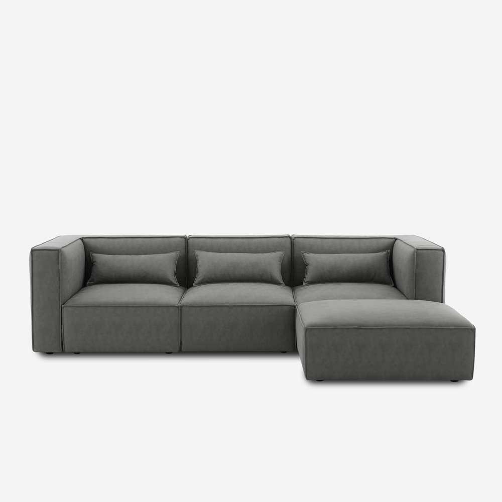 Sofá modular 3 plazas en tela moderno con pouf Solv