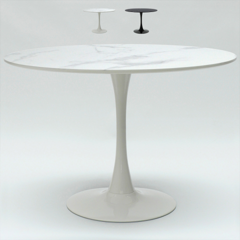 mesa de comedor redonda Tulipan 120 cm efecto mármol Promoción