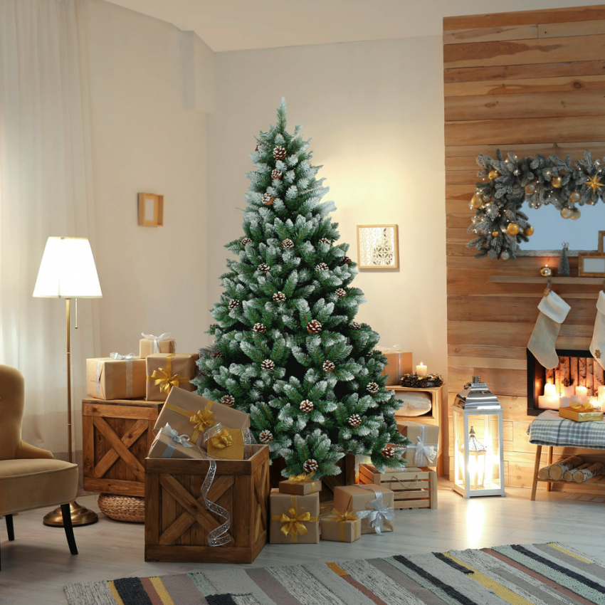 Árbol de Navidad Artificial Natural Nevado con soporte 120 cm Ottawa Promoción