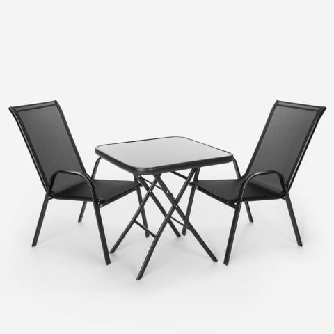 Juego jardín 2 sillas moderno 1 mesa cuadrada plegable Tuica