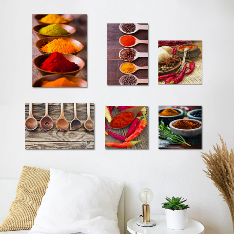 Conjunto 6 impresiones en tela cuadros canvas cocina marco de madera Sapori