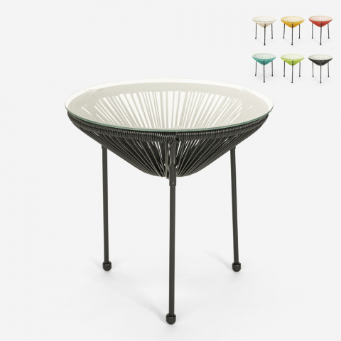 Mesa de jardín y al aire libre redonda 50cm de diseño de cristal Rose Promoción