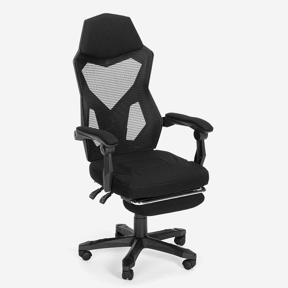 Silla sillón gaming diseño futurista ergonómica transpirable reposapiés Gordian Plus Dark