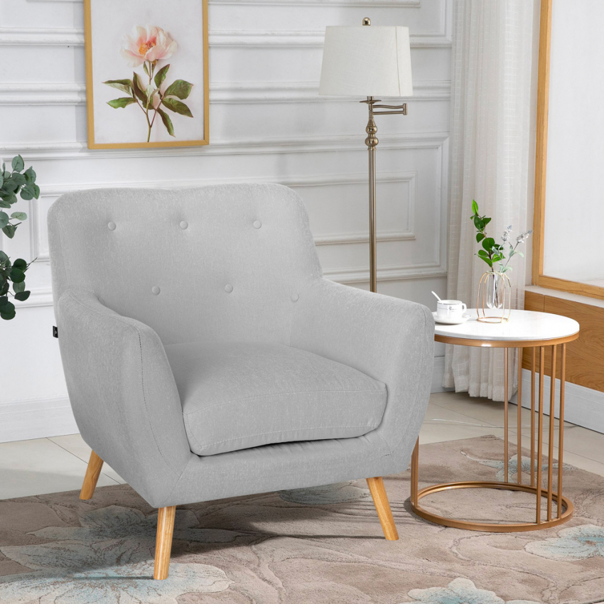 Sillón salón diseño moderno estilo nórdico de madera y tejido Modesto