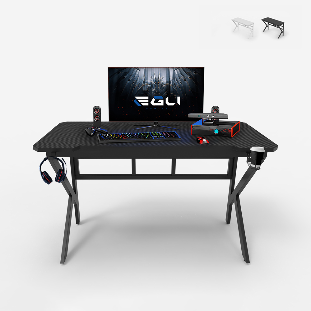 Mesa gamer de carbono 120x60cm, cables para auriculares, soporte para bebidas Sportbot 120