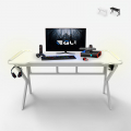 Mesa gamer ergonómica con LED de carbono para auriculares y bebidas  160x60cm Sportbot LED 160 Color: Blanco