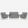 Juego de sofás 2 sillones diseño escandinavo y sofá 2 plazas madera tejido Cleis Precio