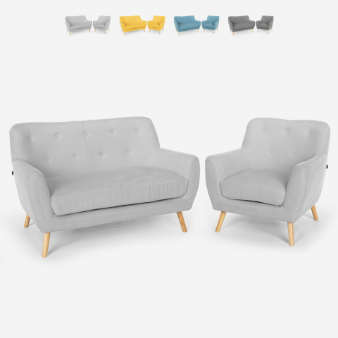 Juego de sofás sillón y sofá 2 plazas diseño escandinavo madera tejido Algot Promoción