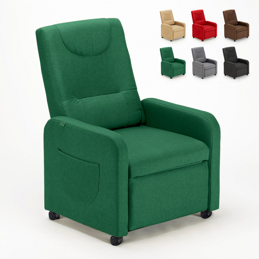 Sillón Relax reclinable de 4 ruedas con reposapiés de tela Beautiful 