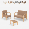 Sofá, sillón, reposapiés de salón escandinavo de madera y tela Gyda Rebajas