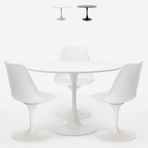 Juego mesa redonda 90 cm 3 sillas estilo Tulip diseño moderno escandinavo Ellis