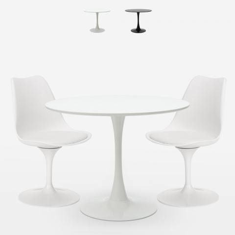 Juego mesa redonda 70 cm diseño Tulip 2 sillas estilo moderno escandinavo Iris