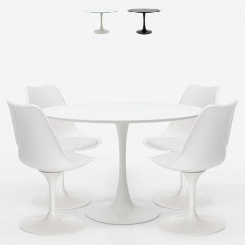 Juego mesa redonda 120 cm diseño Tulip 4 sillas estilo moderno escandinavo Margot