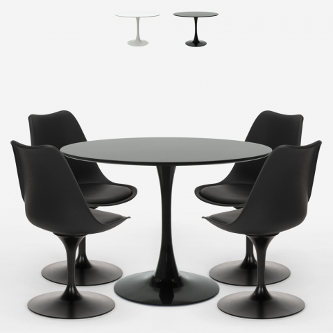 juego mesa redonda 100 cm 4 sillas diseño Tulipan estilo moderno escandinavo ross Promoción