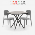 Juego mesa negro moderno cuadrado 70 x 70 cm 2 sillas diseño Wade Black Promoción
