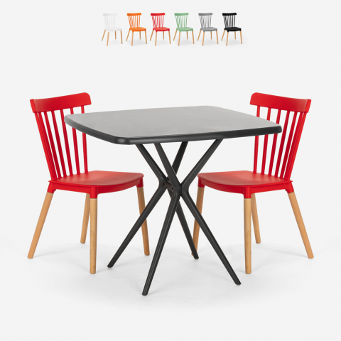 Juego 2 sillas diseño moderno mesa cuadrada negro 70 x 70 cm Roslin Black