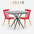 Juego 2 sillas diseño moderno mesa cuadrada negro 70 x 70 cm Roslin Black Promoción