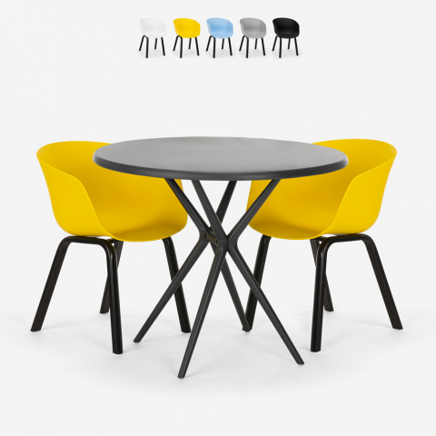 Juego de mesa redonda de diseño 80 cm negra 2 sillas Oden Black