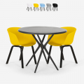 Juego de mesa redonda de diseño 80 cm negra 2 sillas Oden Black Promoción