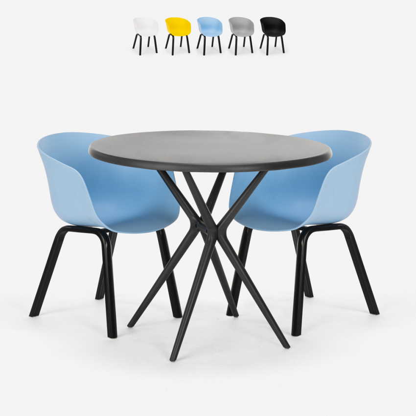 Juego de mesa redonda de diseño 80 cm negra 2 sillas Oden Black Rebajas