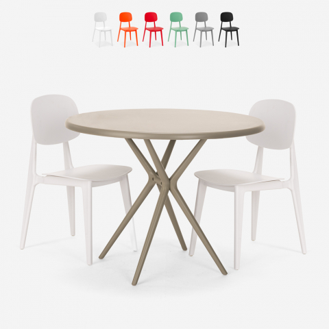 Juego mesa redonda 80 cm beige 2 sillas diseño Berel