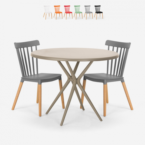 Juego mesa diseño redondo beige 80 cm 2 sillas Eskil