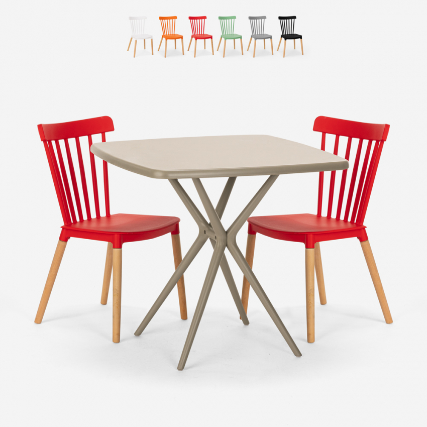 Juego 2 sillas diseño moderno mesa cuadrada beige 70 x 70 cm Roslin Promoción