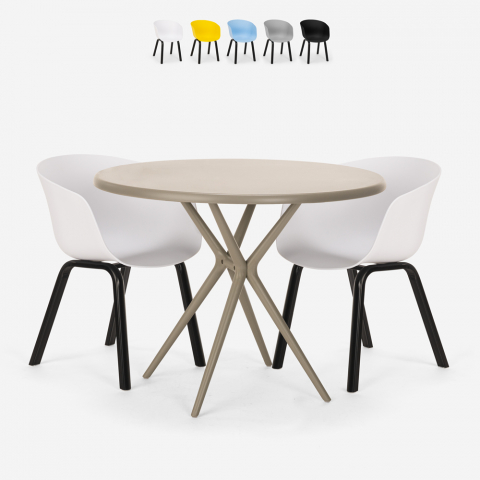 Juego mesa diseño redondo 80 cm beige 2 sillas Oden