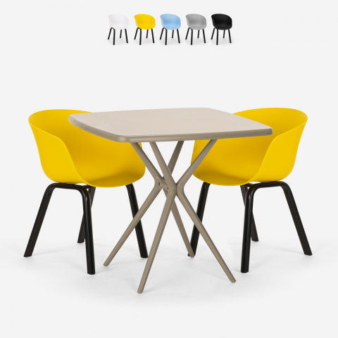 Juego 2 sillas diseño mesa beige cuadrada 70 x 70 cm moderno Navan Promoción