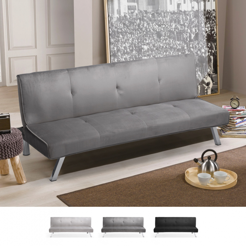 Sofá cama 3 plazas diseño clic clac reclinable tejido terciopelo Explicitus Stock
