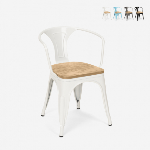 sillas de comedor de metal y madera estilo industrial steel wood arm light Promoción