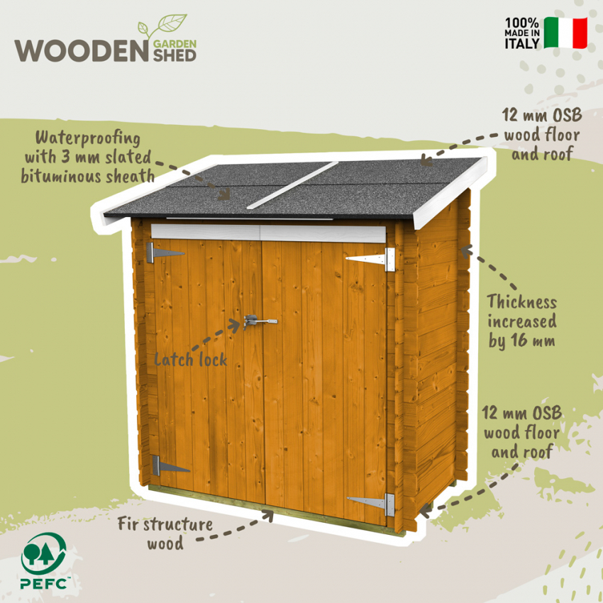 Ambrogio 155 x 85 Eco Cobertizo madera caseta herramientas jardín