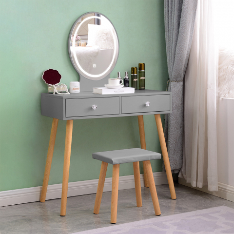 Tocador maquillaje gris escandinavo cajón espejo LED Serena Grey