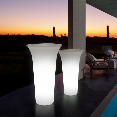 Maceta luminosa alta redonda exterior diseño moderno kit iluminación Flos