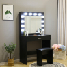 Tocador maquillaje negro con bombillas LED espejo taburete Gaia Black Promoción