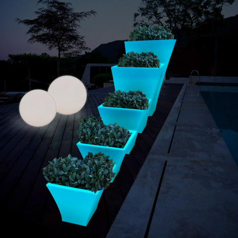 Maceta diseño cuadrada luminosa fluorescente exterior jardín Patio Fluo Promoción