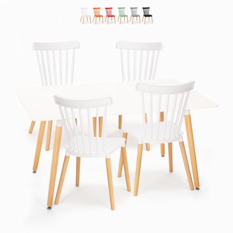 Juego mesa de salón blanca 120 x 80 cm 4 sillas diseño cocina restaurante Bounty