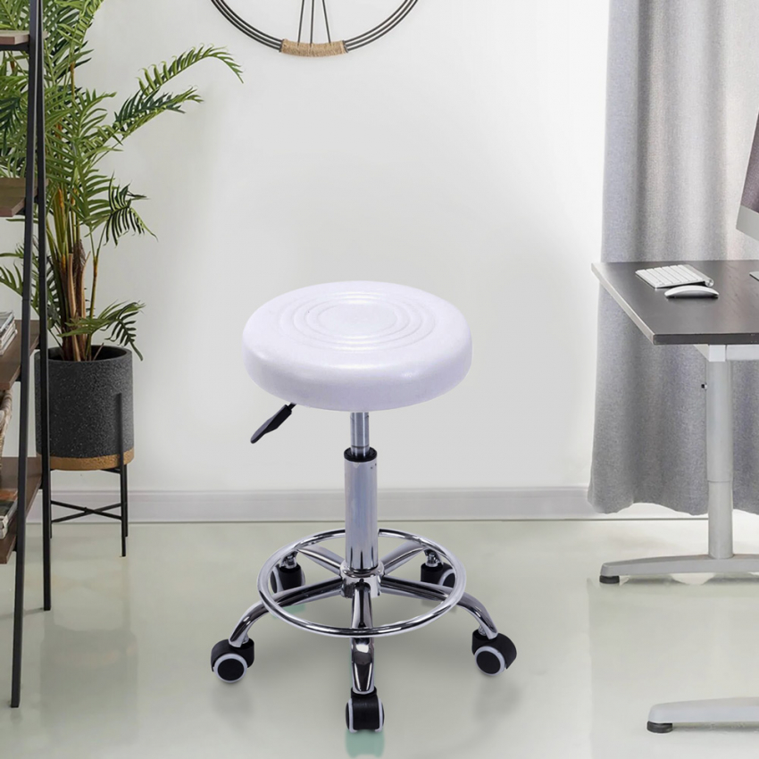 Taburete con ruedas asiento de polipiel giratorio esteticista oficina Nabu Stock