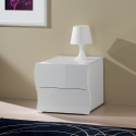 Mesita de noche con 2 cajones para dormitorio blanco brillante Onda Smart Promoción