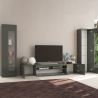 Mueble de pared antracita brillante para salón con soporte de TV y 2 vitrinas Daiquiri Promoción
