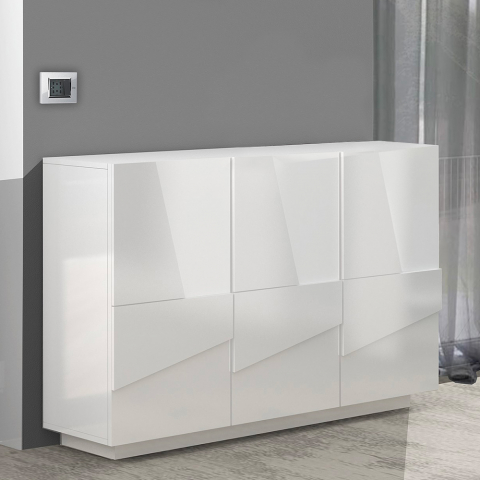 Mueble vestíbulo aparador diseño 3 puertas blanco brillante Ping White M Promoción