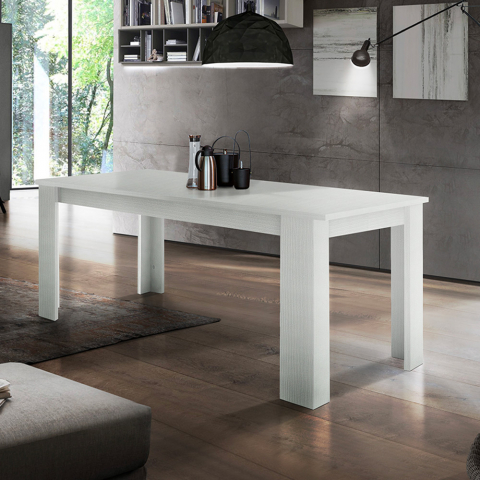 Mesa moderna de comedor extensible 120-170 x 90 cm madera blanca Jesi Lariks